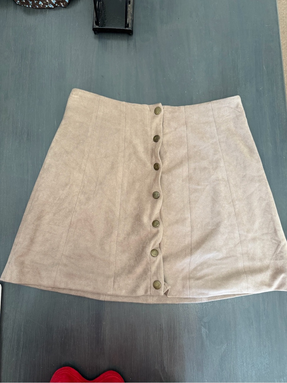 Altar’d State Beige Faux Suede Button Front Mini Skirt Size M